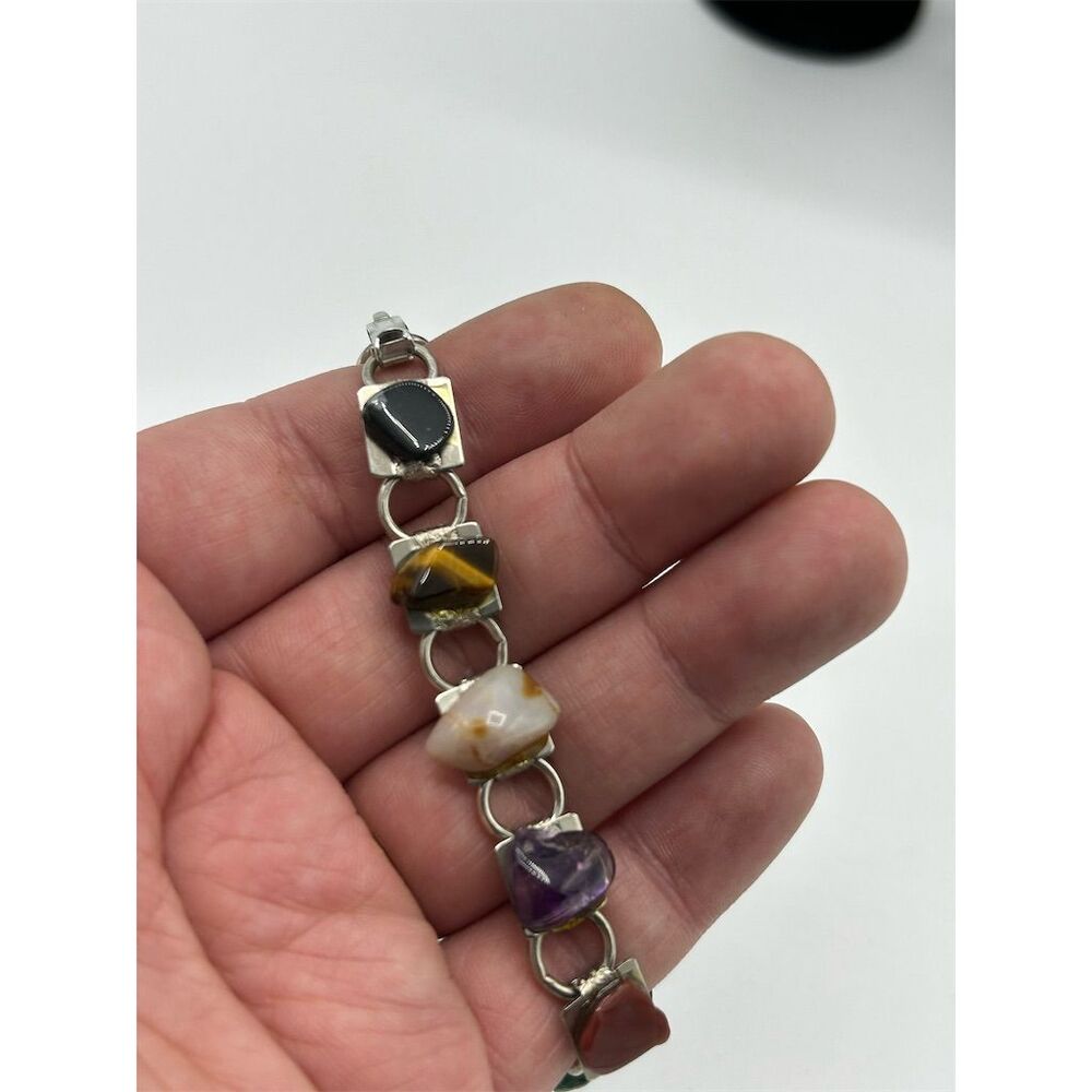 Vintage Multistone Chain Bracelet Women's Jewelry in Silver - Picture 4 of 5